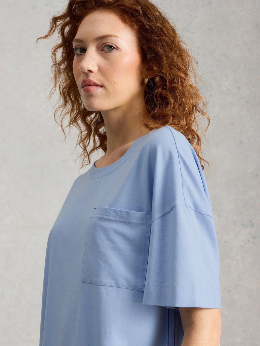 Kastiges Schlafshirt mit Tasche aus Baumwollmischung