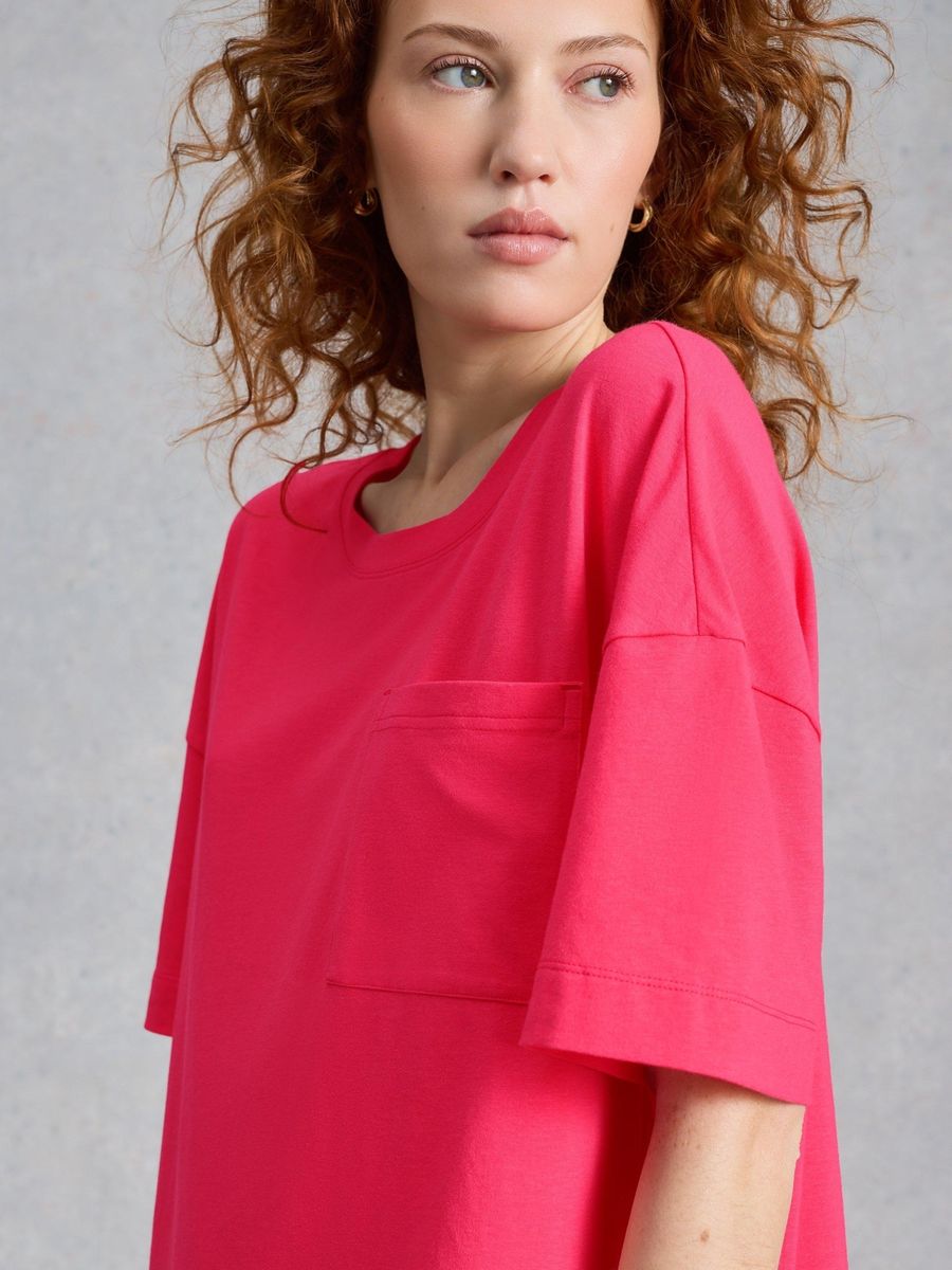 Kastiges Schlafshirt mit Tasche aus Baumwollmischung