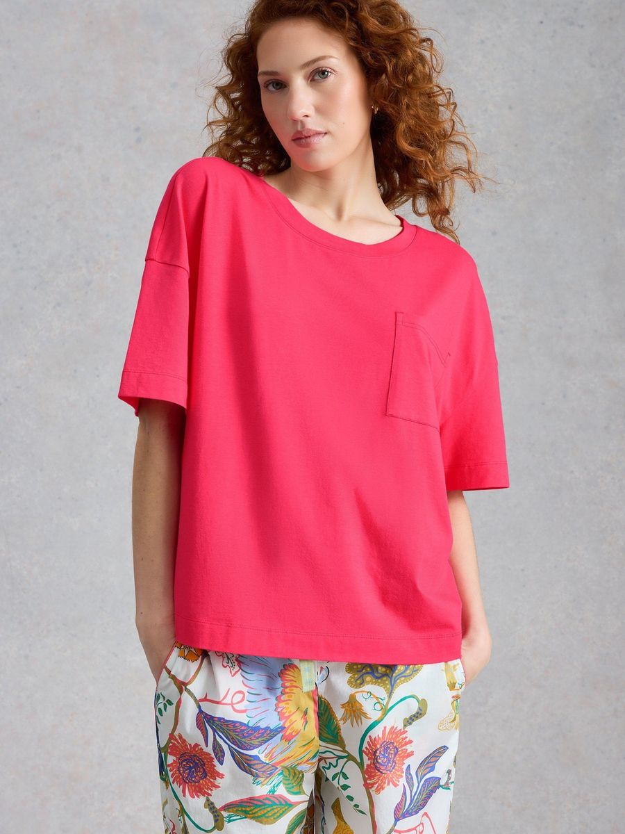 Kastiges Schlafshirt mit Tasche aus Baumwollmischung