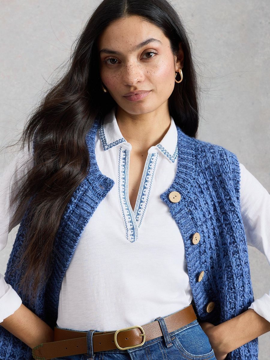 Jerseybluse aus bestickter Baumwolle