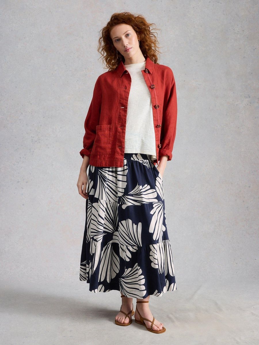 Stufen-Maxirock mit markantem Muschelprint