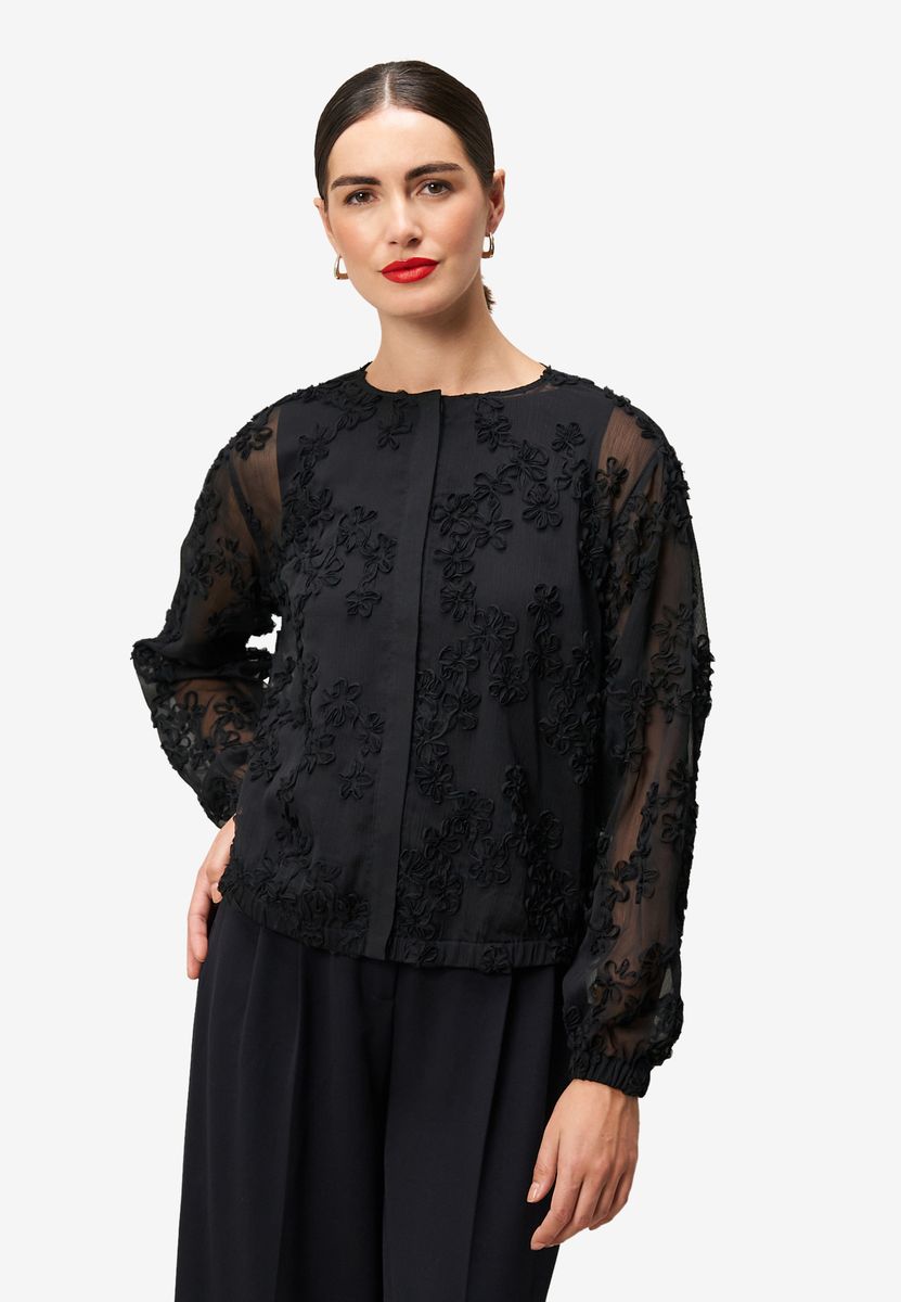 Chiffonbluse mit floralen Applikationen