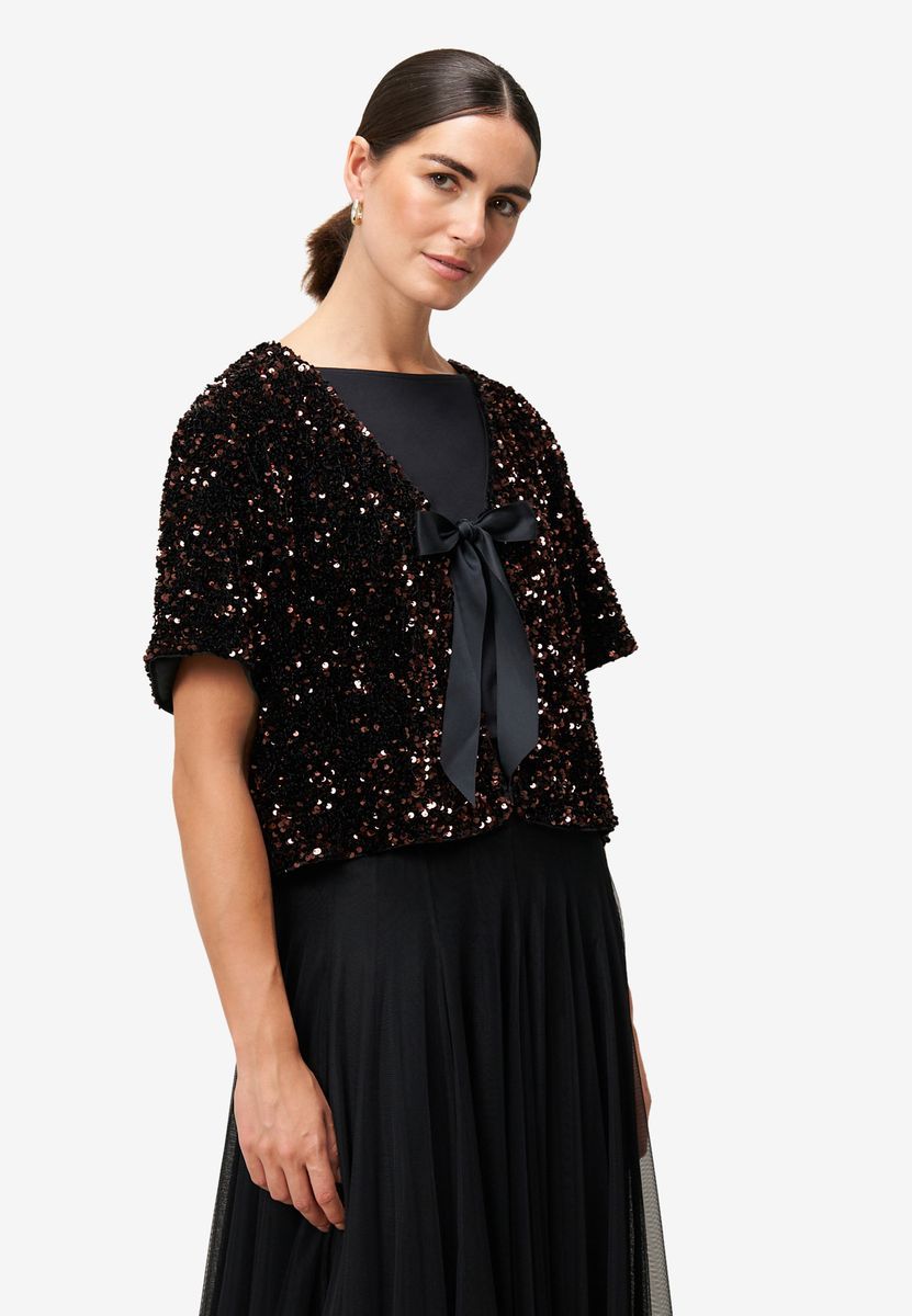 Bolero-Jacke mit Pailletten und Bindeband