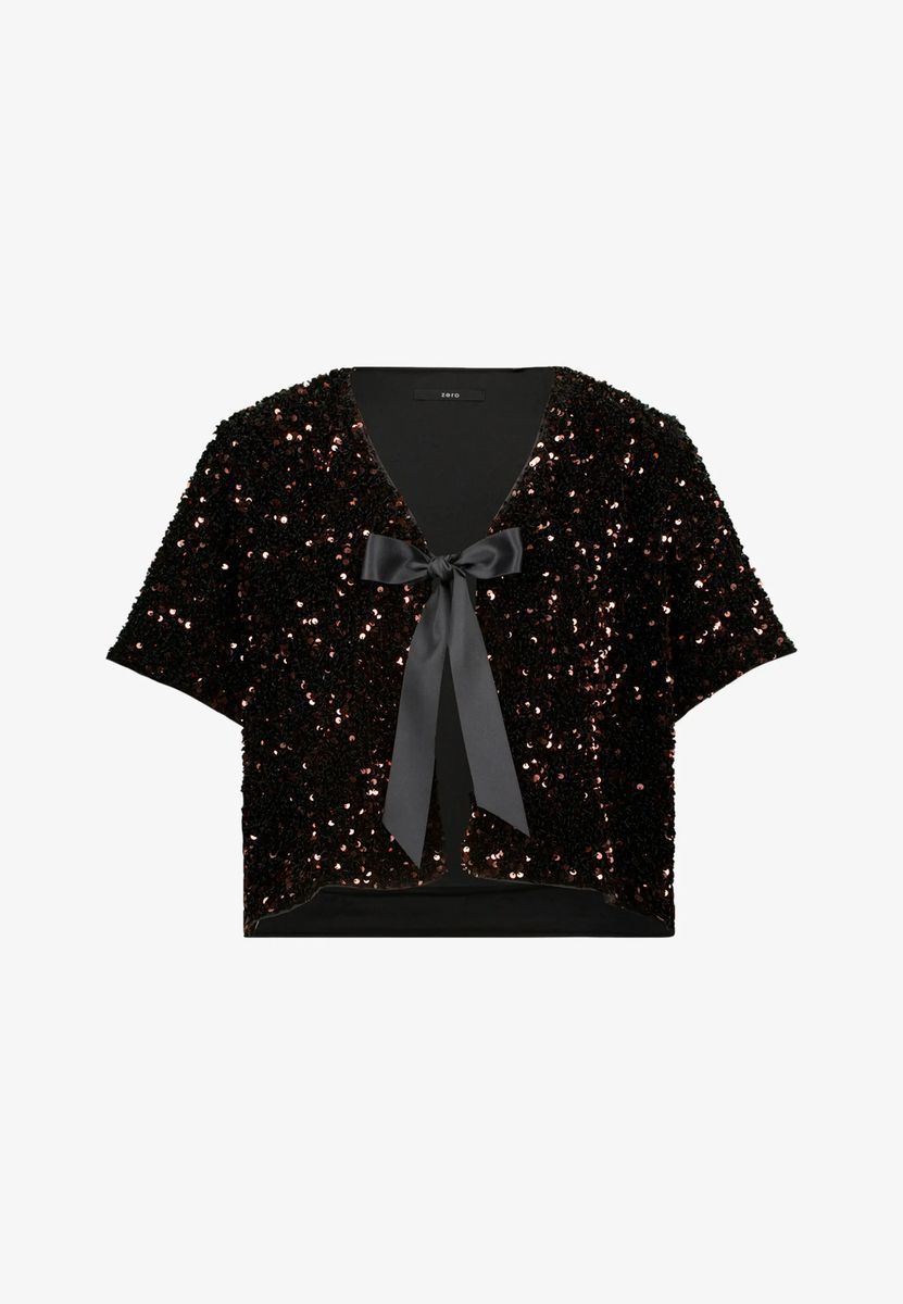 Bolero-Jacke mit Pailletten und Bindeband