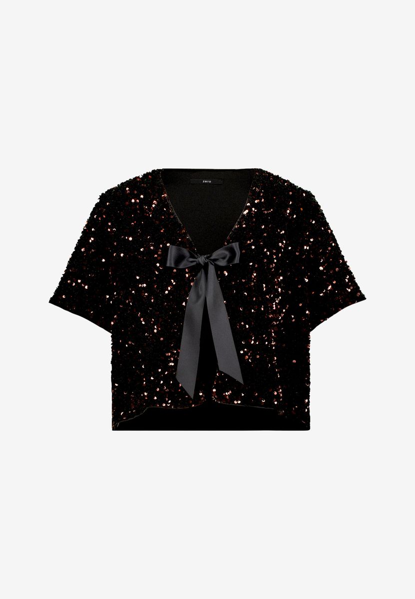 Bolero-Jacke mit Pailletten und Bindeband