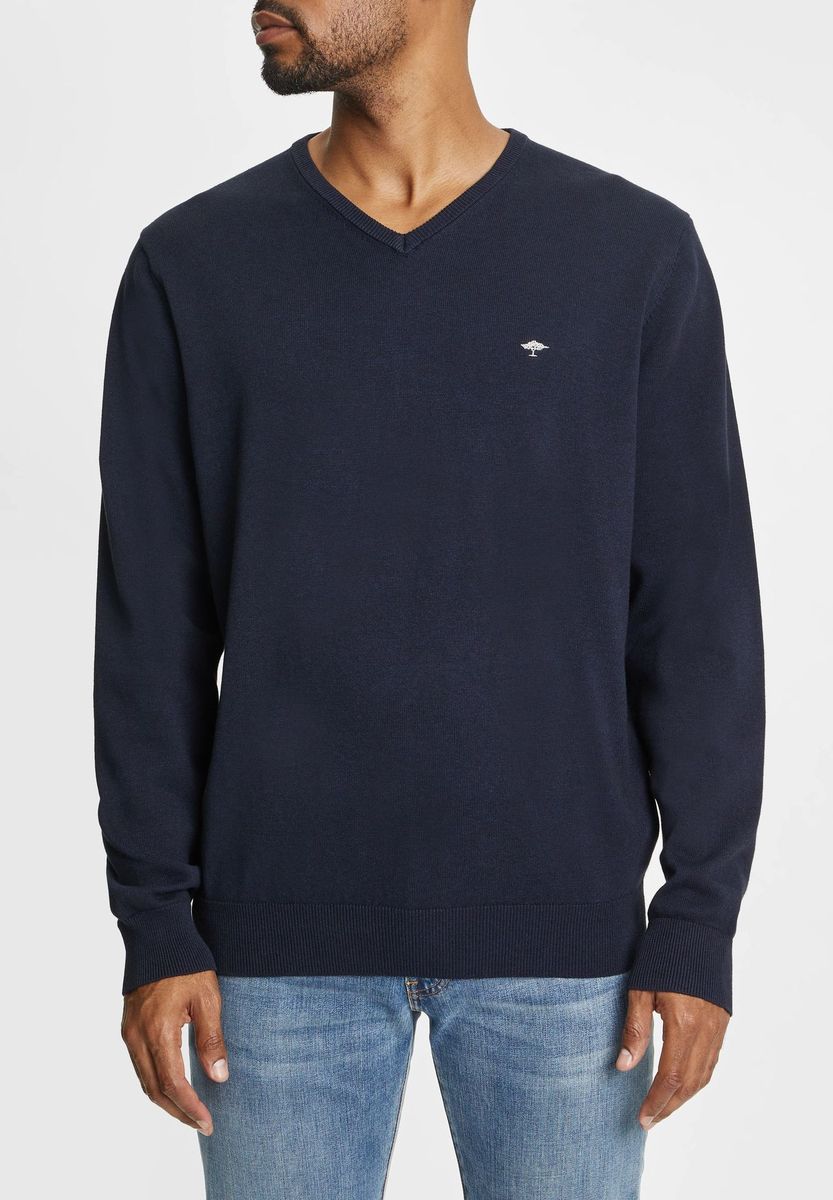 Klassischer V-Ausschnitt Baumwoll-Strickpullover