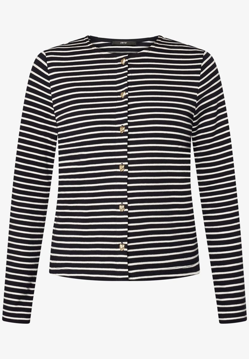 Gestreifte Sweat-Strickjacke mit Knopfleiste