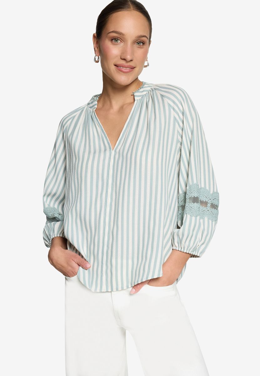 Gestreifte Schlupfbluse mit Spitze-Details