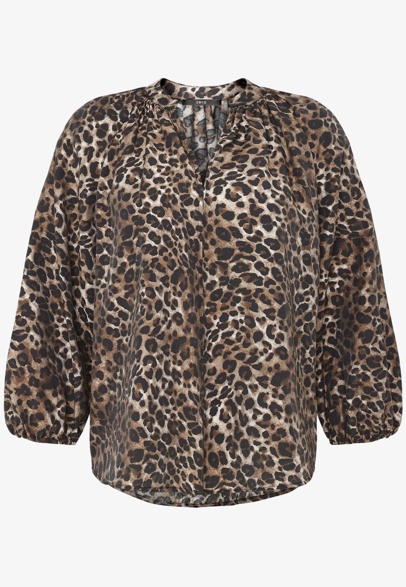 Schlupfbluse mit Leopardenmuster und Ballonärmeln