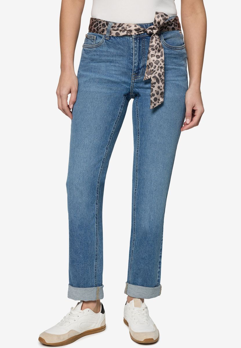 Straight-Leg-Jeans mit Leopard-Gürtel
