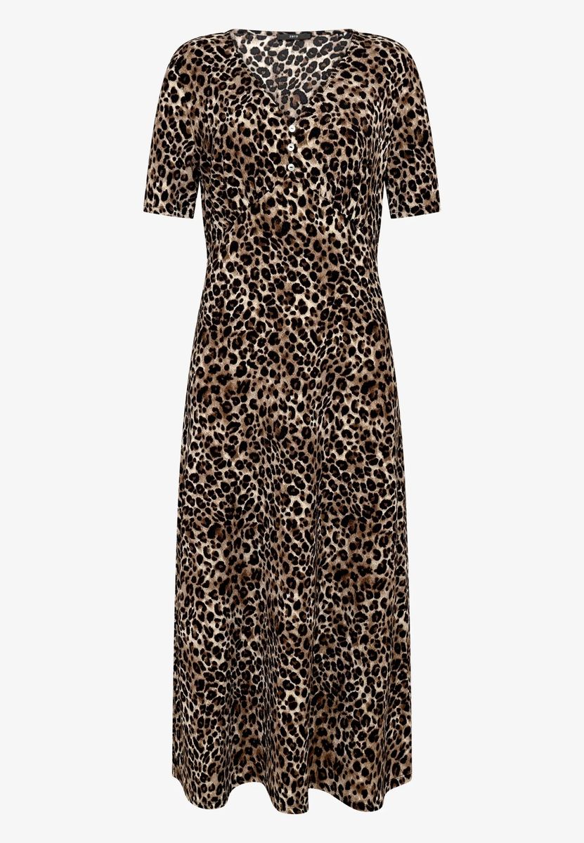 Maxikleid mit Leoprint und V-Ausschnitt