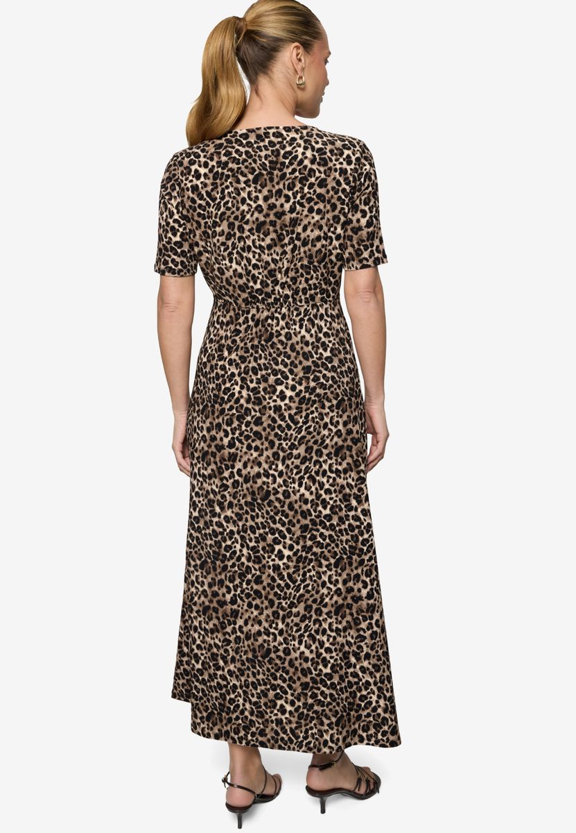 Maxikleid mit Leoprint und V-Ausschnitt