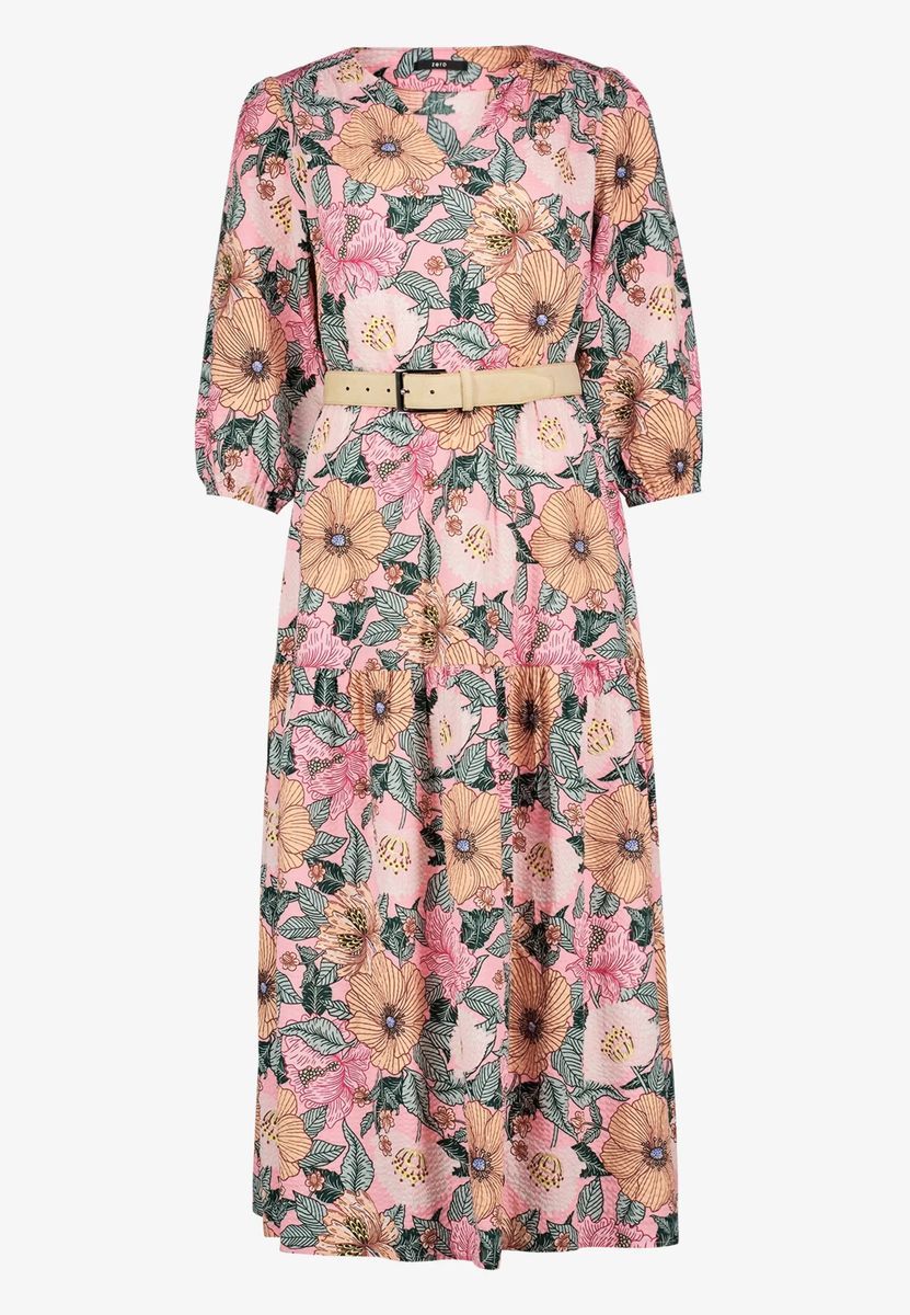 Geblümtes Midikleid mit Gürtel
