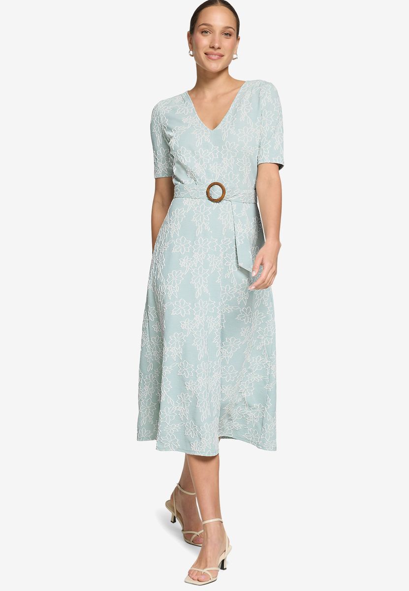 Midikleid mit Blumen-Stickerei