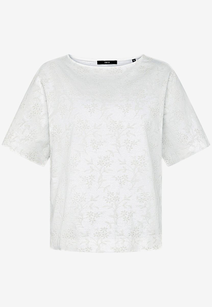 Baumwollshirt mit U-Boot-Ausschnitt und Stickerei