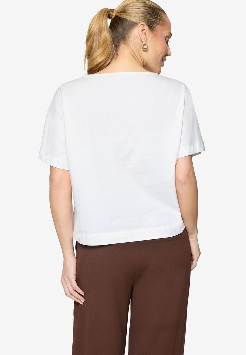 Baumwollshirt mit U-Boot-Ausschnitt und Stickerei