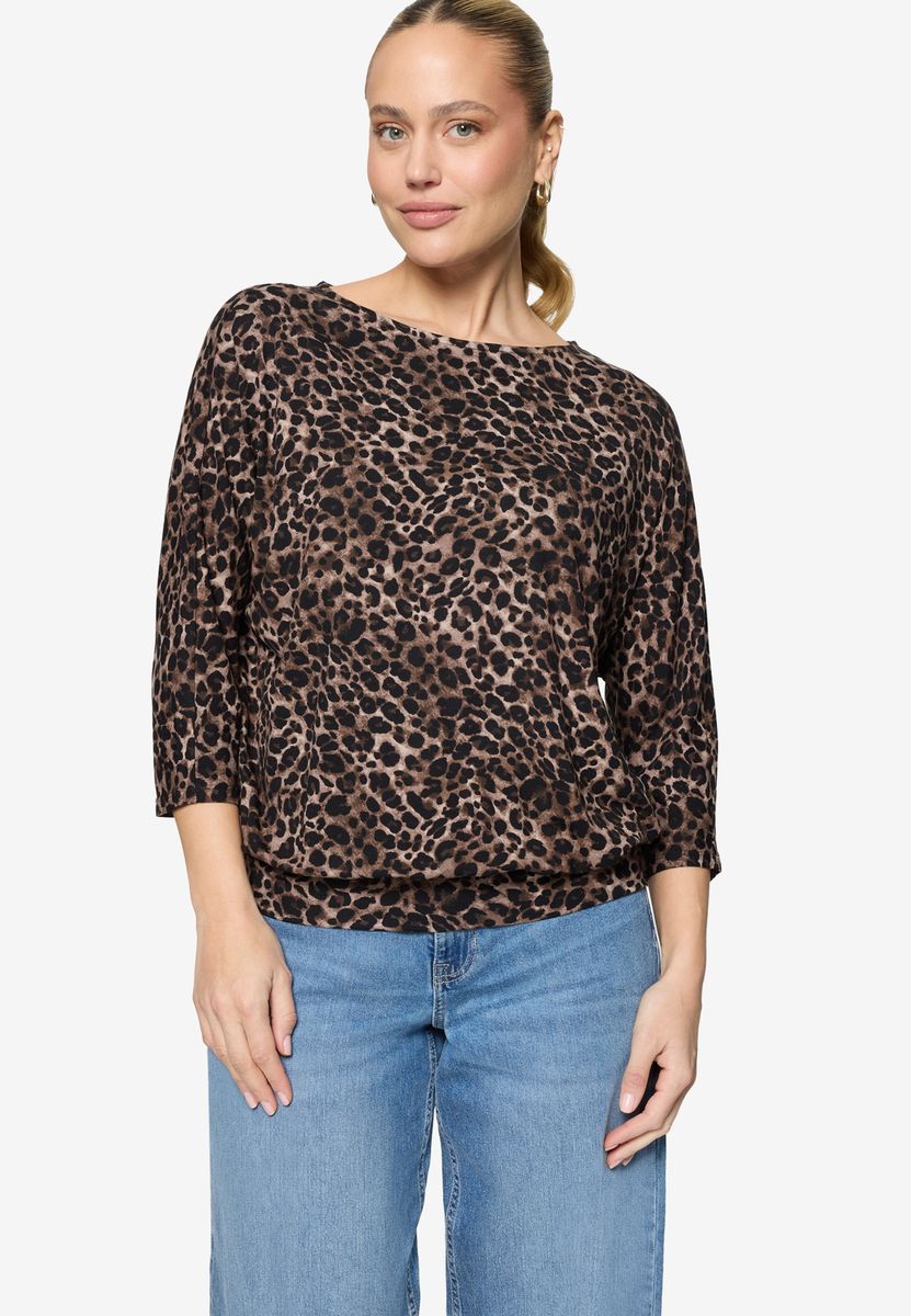 Leopard-Print-Top mit U-Boot-Ausschnitt