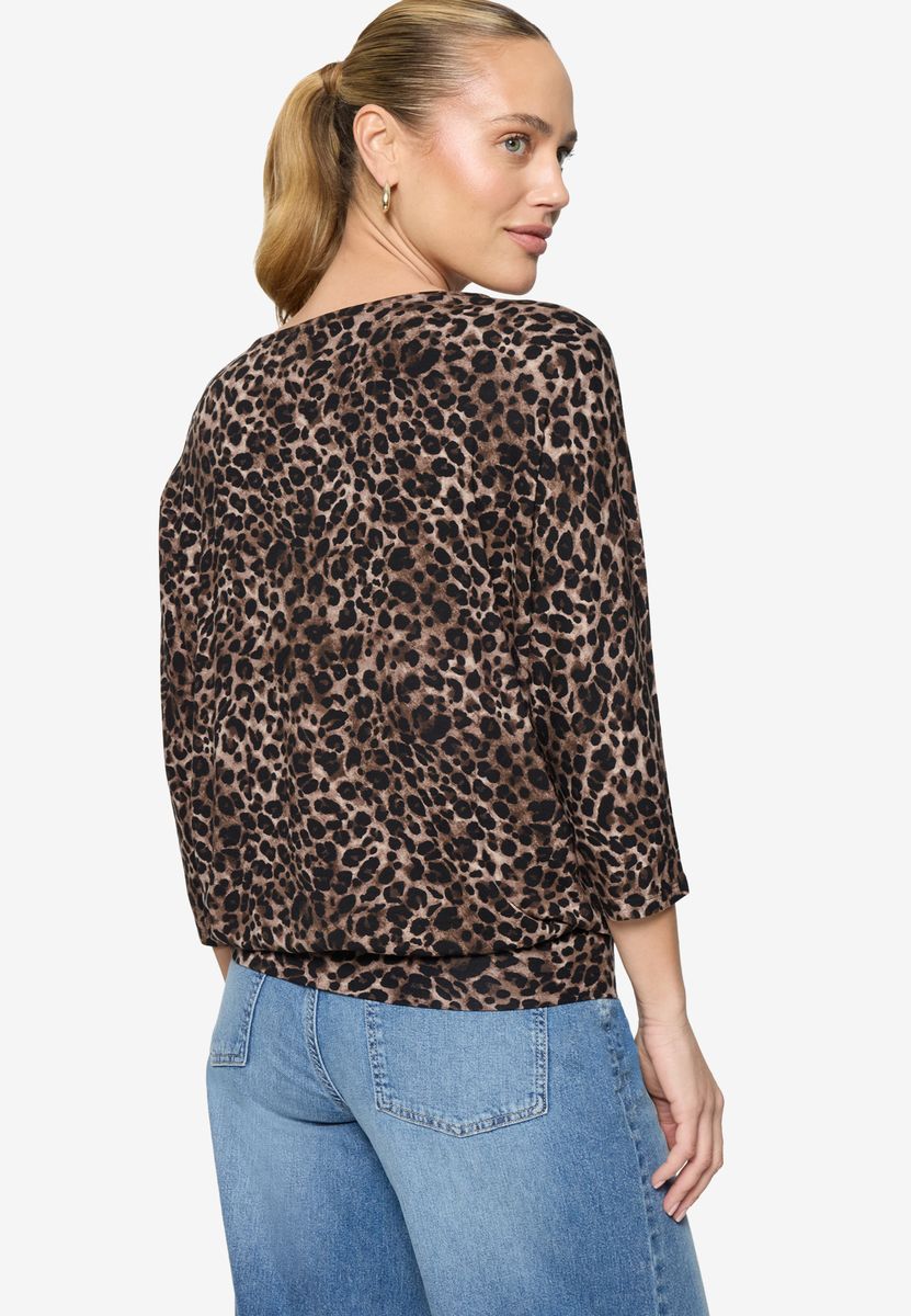 Leopard-Print-Top mit U-Boot-Ausschnitt
