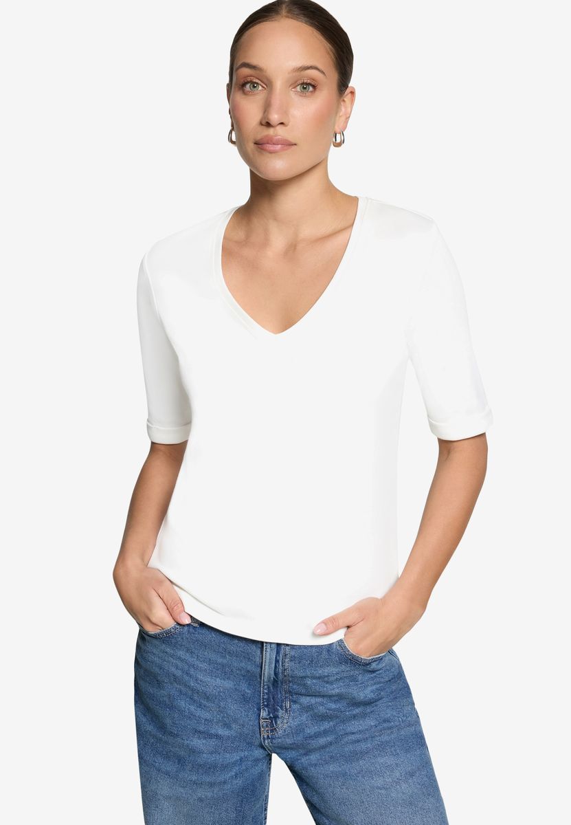 Basic-T-Shirt mit V-Ausschnitt und Ärmeln
