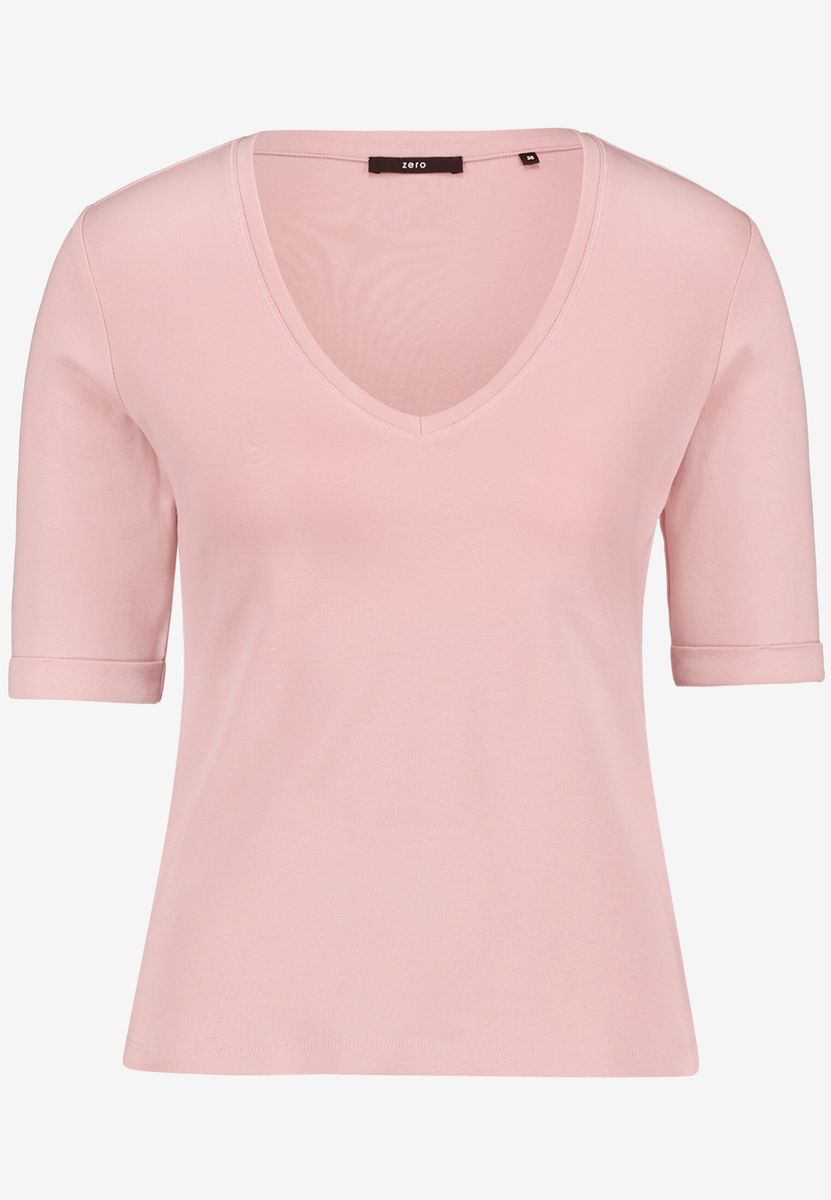 Basic-T-Shirt mit V-Ausschnitt und Ärmeln
