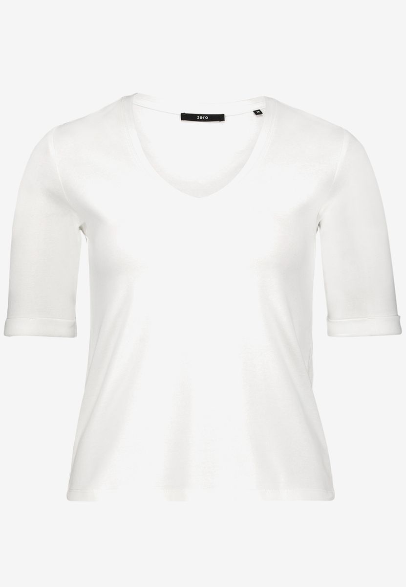 Basic-T-Shirt mit V-Ausschnitt und Ärmeln