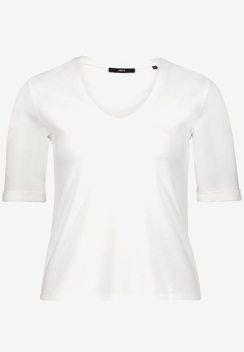 Basic-T-Shirt mit V-Ausschnitt und Ärmeln