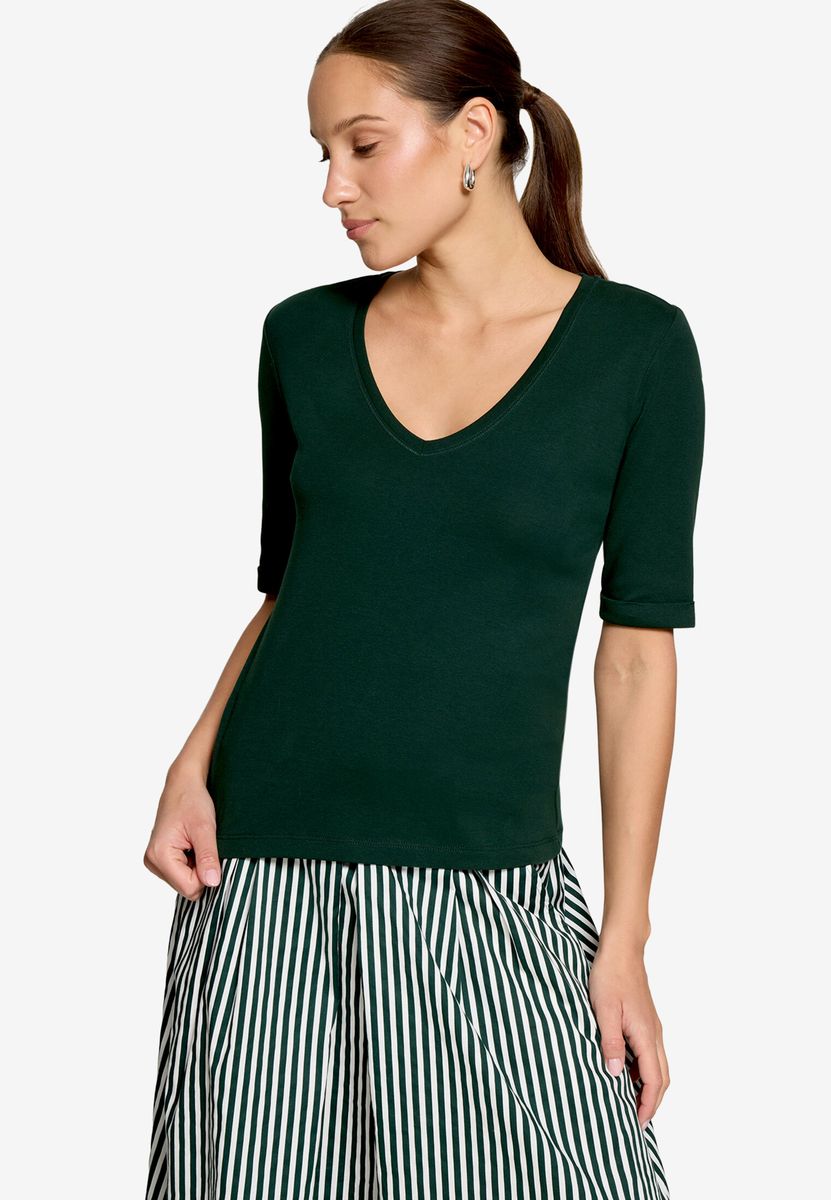 Basic-T-Shirt mit V-Ausschnitt und Ärmeln