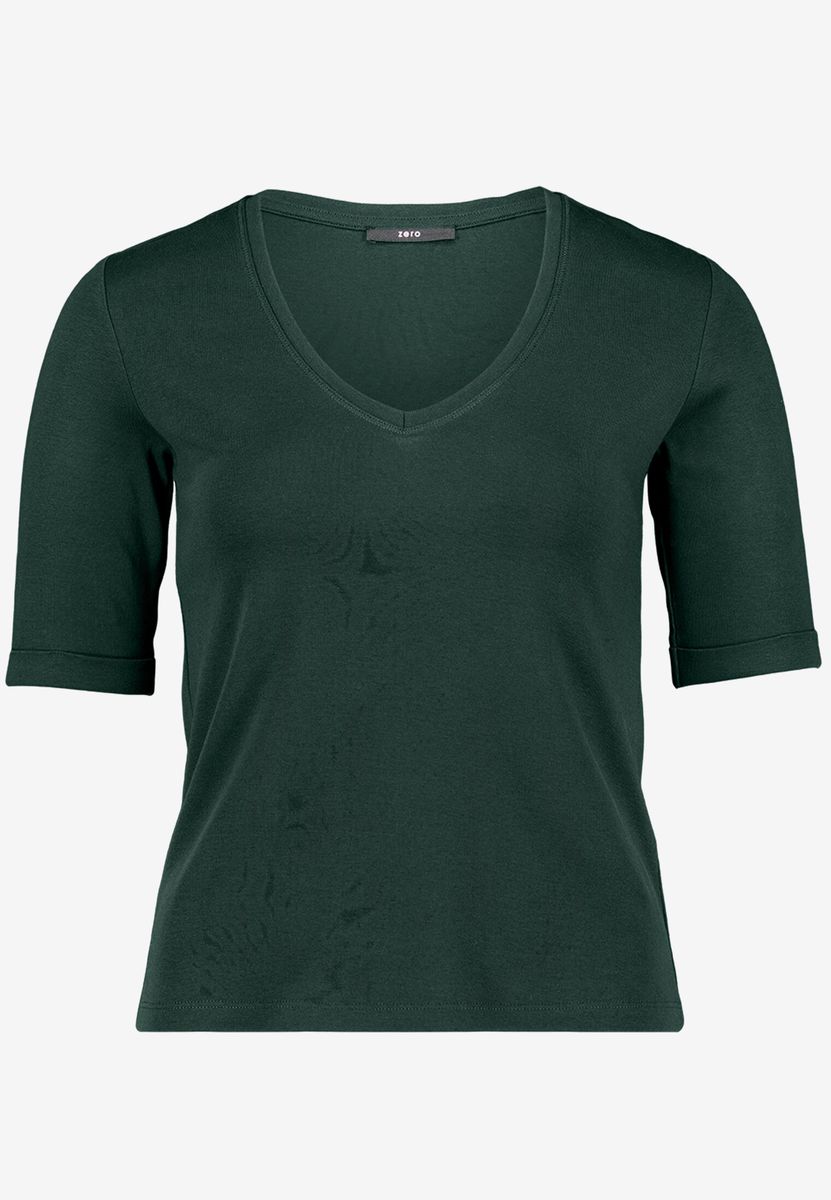 Basic-T-Shirt mit V-Ausschnitt und Ärmeln