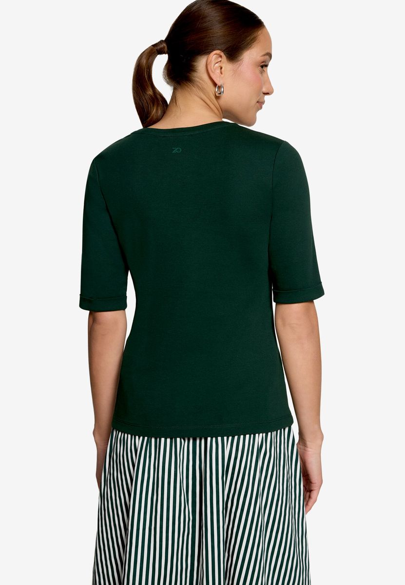 Basic-T-Shirt mit V-Ausschnitt und Ärmeln