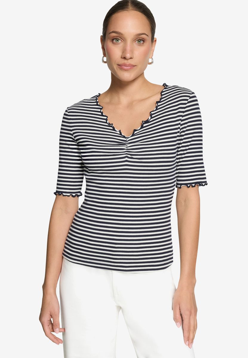 Gestreiftes Rippshirt mit Volants