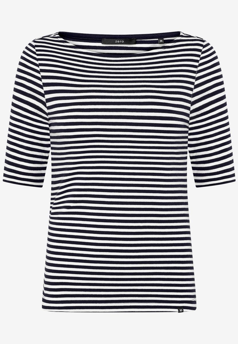 Gestreiftes Jersey-Shirt mit U-Boot-Ausschnitt