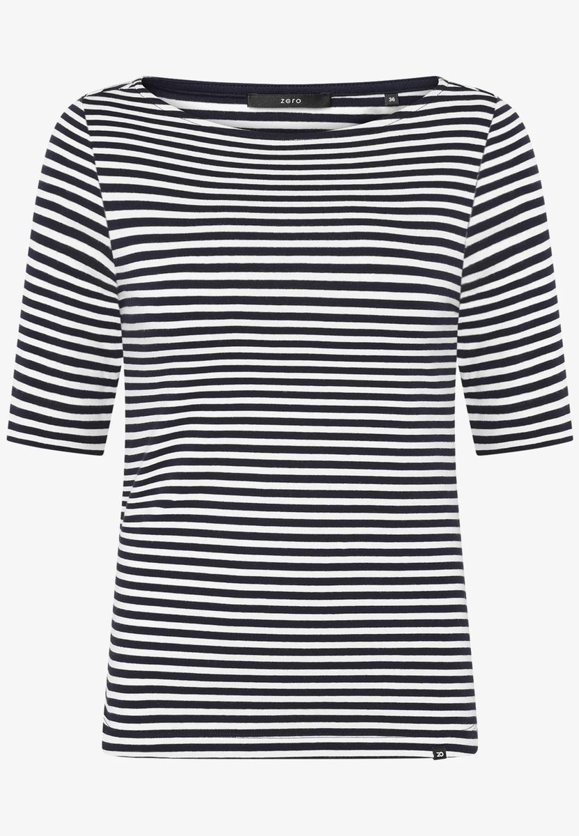 Gestreiftes U-Boot-Ausschnitt T-Shirt