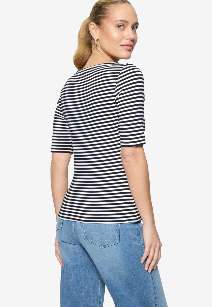 Gestreiftes U-Boot-Ausschnitt T-Shirt