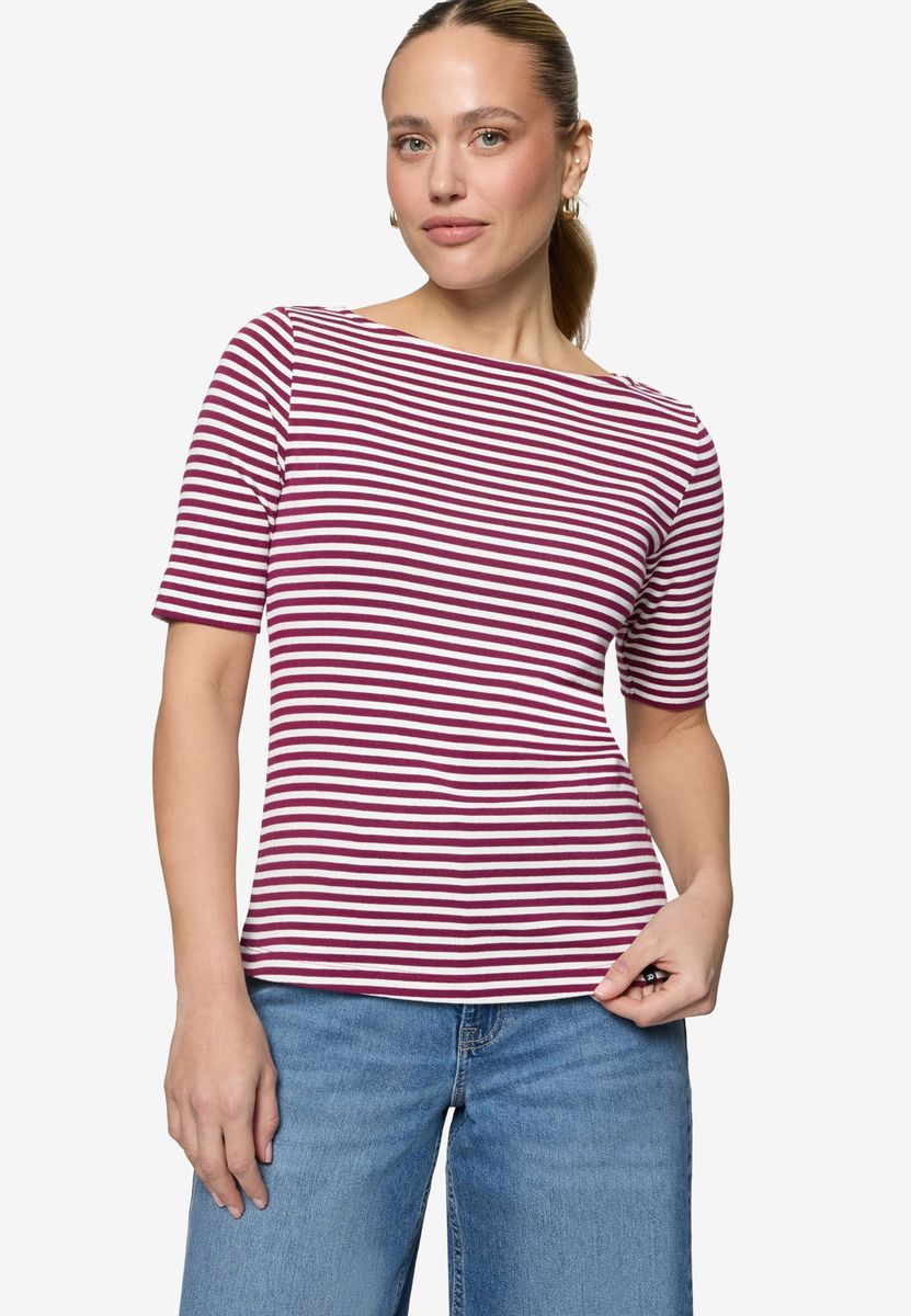 Gestreiftes U-Boot-Ausschnitt T-Shirt