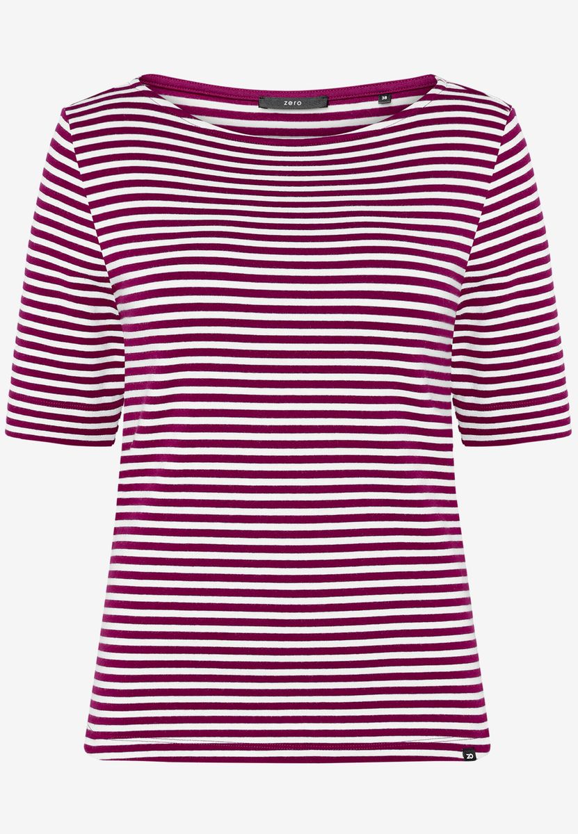 Gestreiftes U-Boot-Ausschnitt T-Shirt
