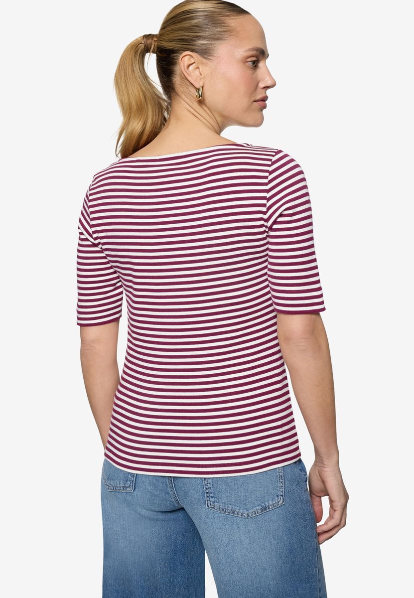 Gestreiftes U-Boot-Ausschnitt T-Shirt