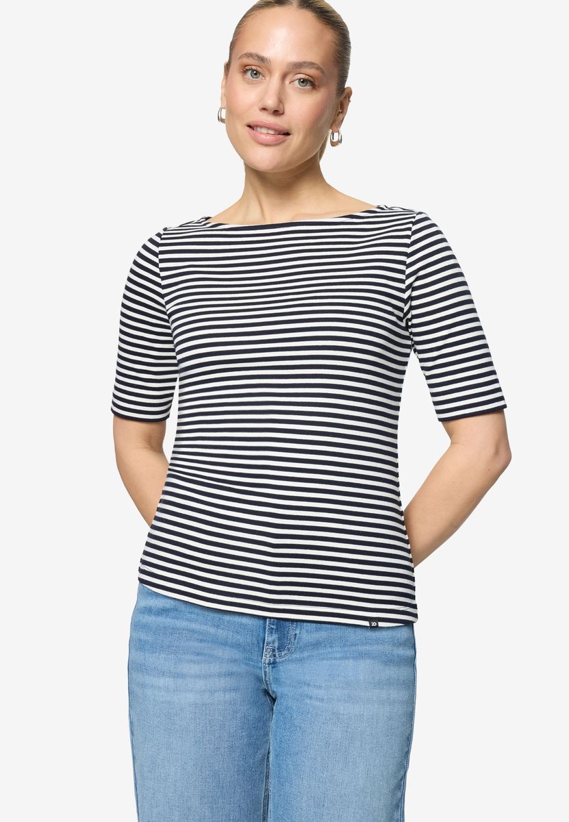 Gestreiftes Jersey-Shirt mit U-Boot-Ausschnitt