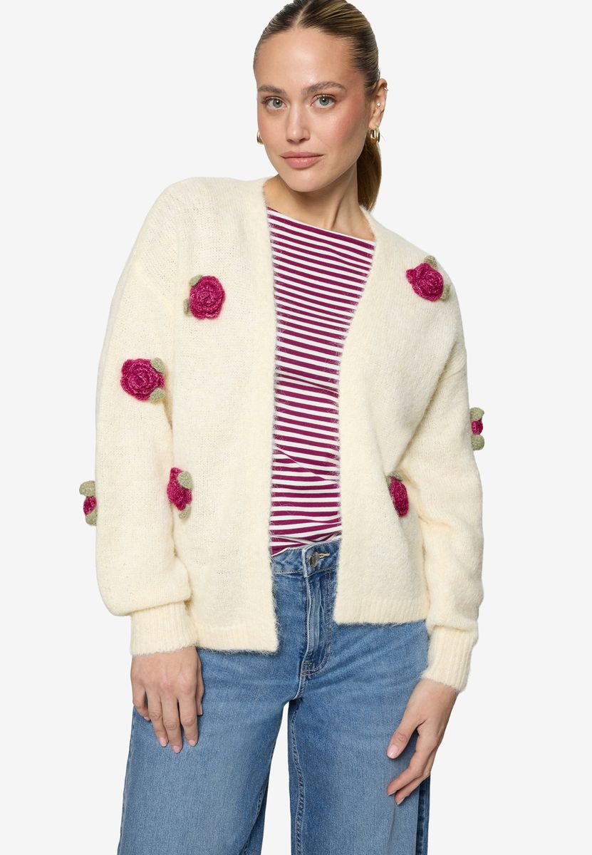Strickjacke mit 3D-Rosen-Applikationen