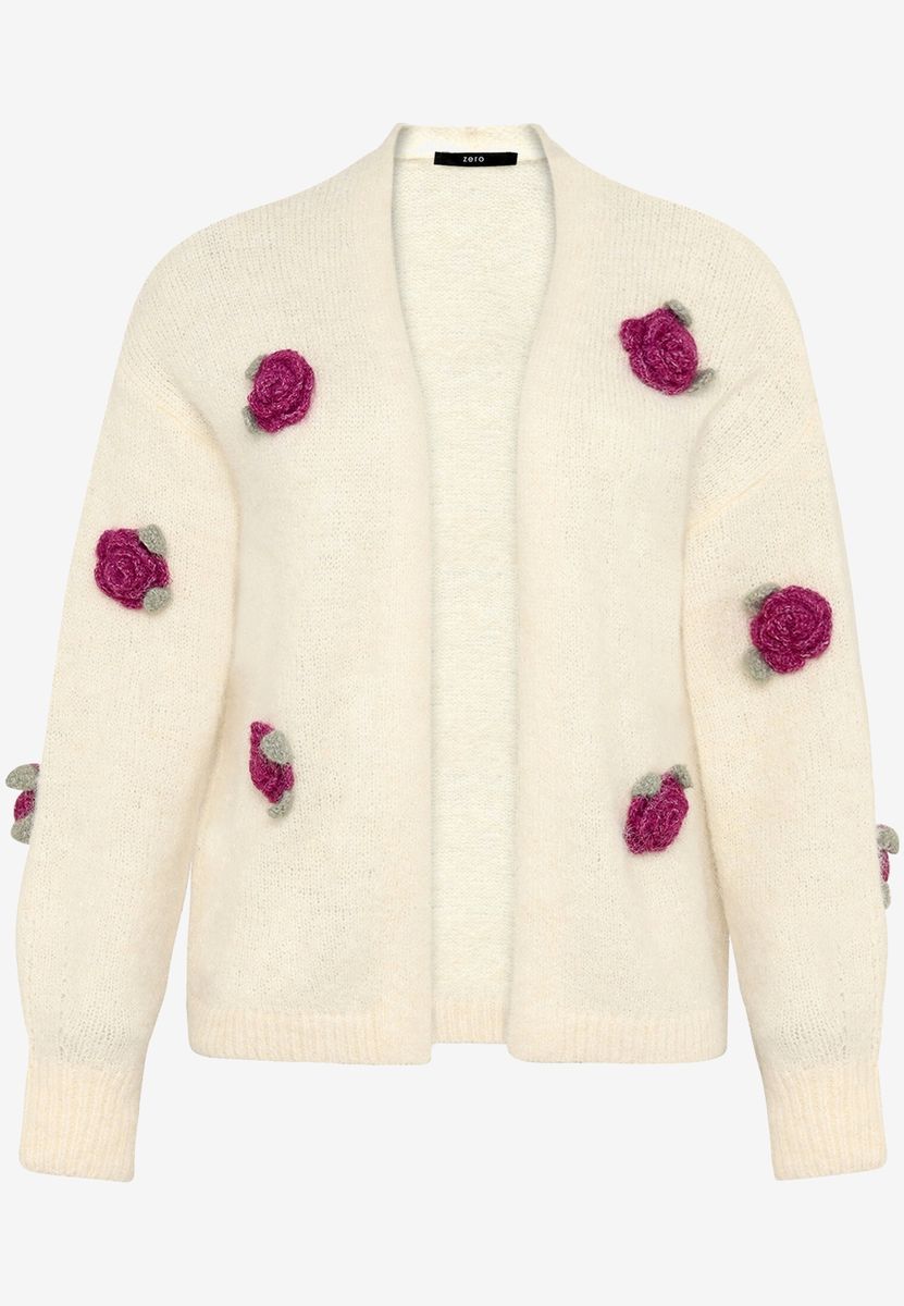Strickjacke mit 3D-Rosen-Applikationen