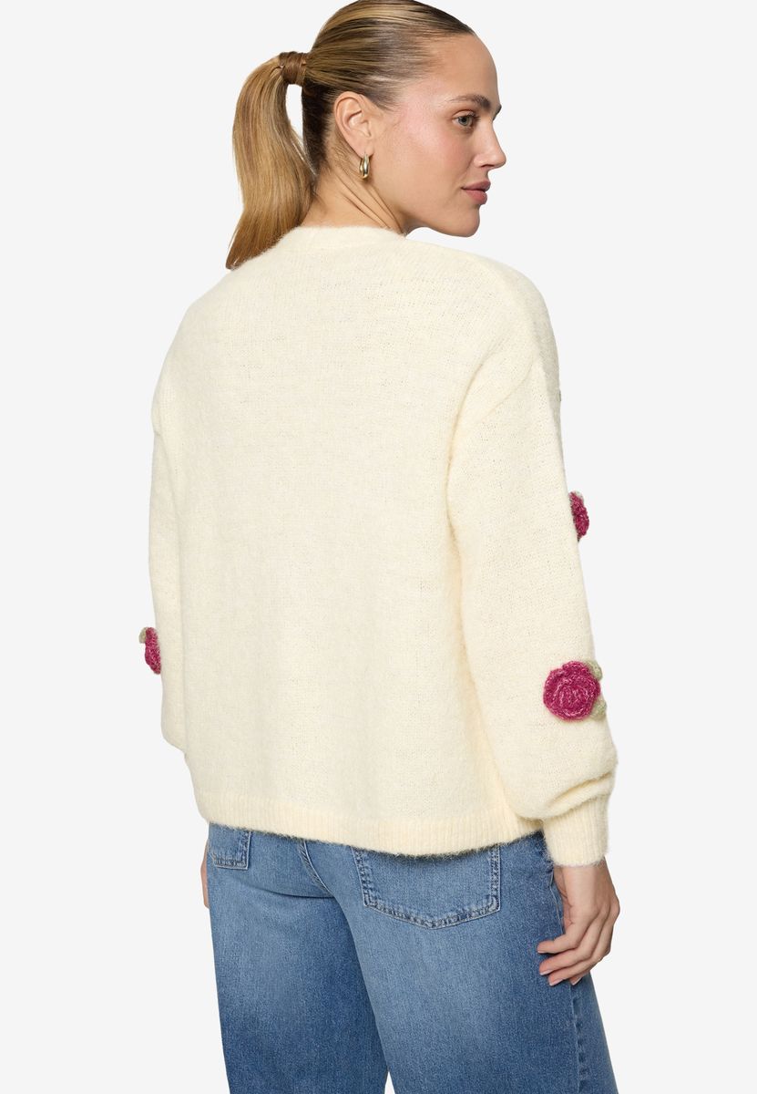Strickjacke mit 3D-Rosen-Applikationen