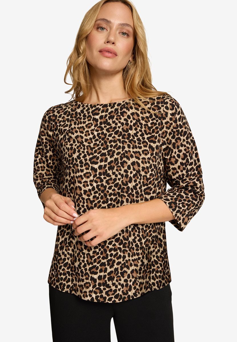 Leopardenmuster Bluse mit Rundhalsausschnitt