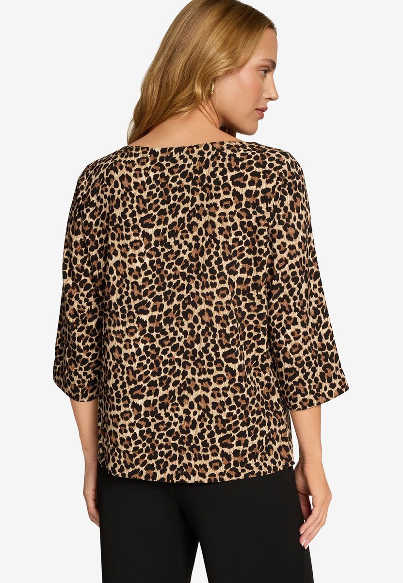 Leopardenmuster Bluse mit Rundhalsausschnitt