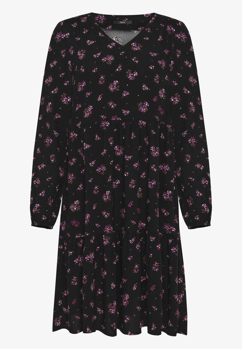 Geblümtes, gestuftes Langarmkleid