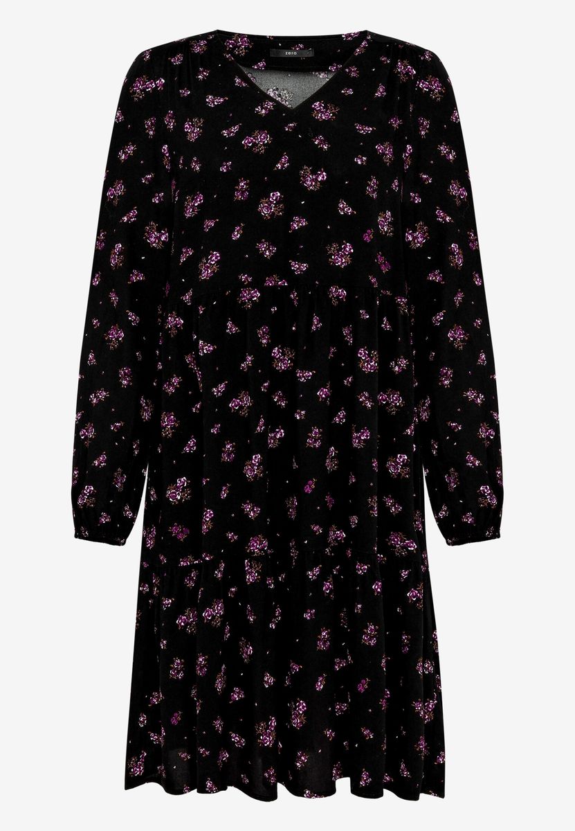 Geblümtes, gestuftes Langarmkleid