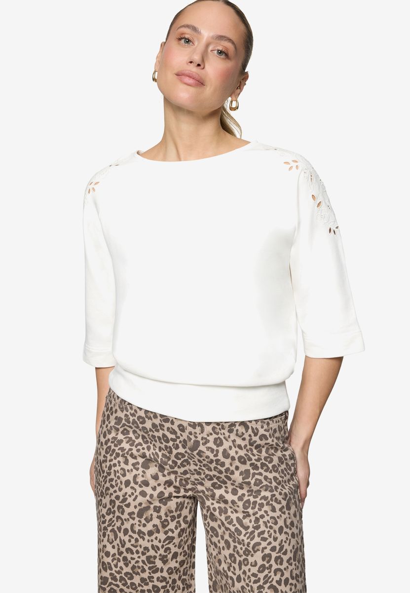 Weißes Sweatshirt mit Lochmuster-Stickerei