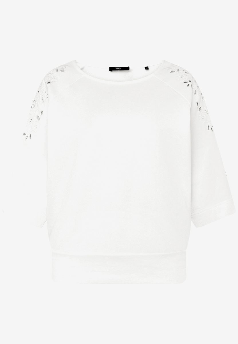Weißes Sweatshirt mit Lochmuster-Stickerei