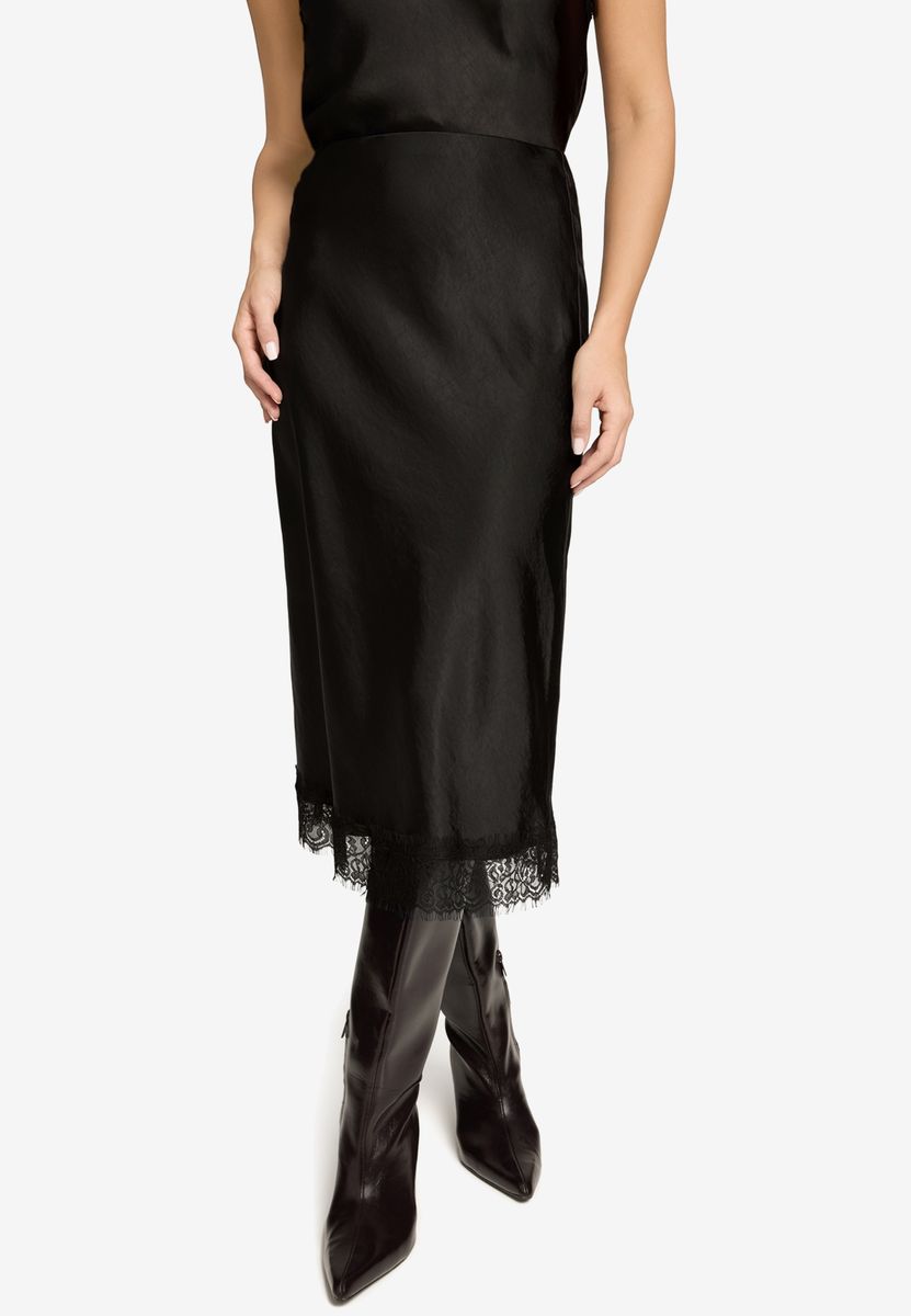 Eleganter schwarzer Satin-Midirock