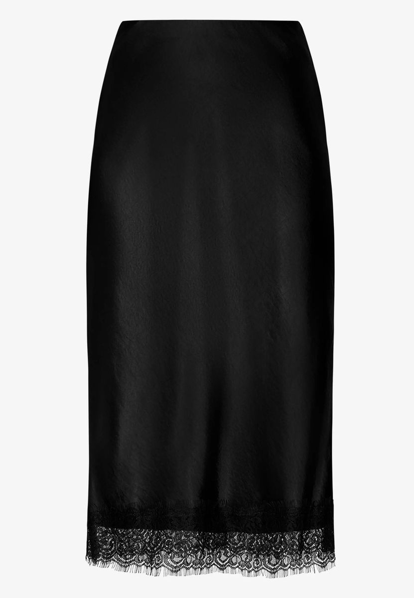 Eleganter schwarzer Satin-Midirock