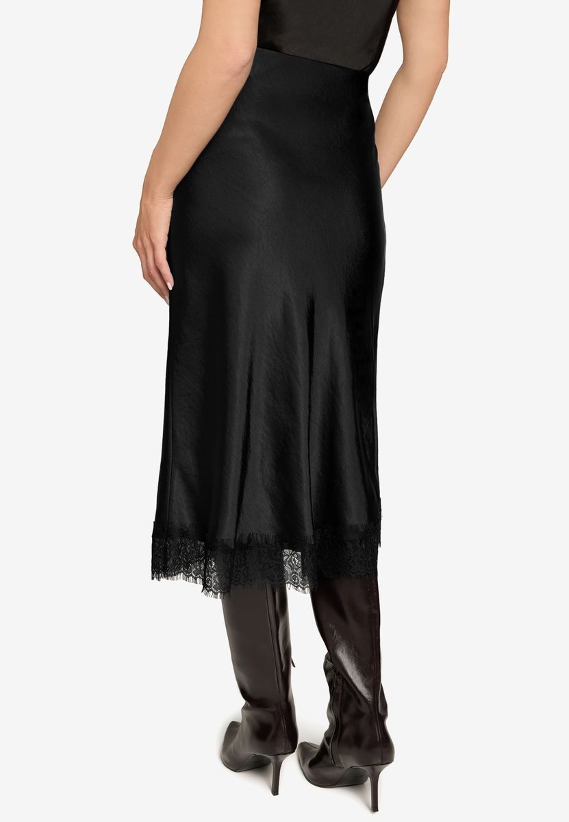 Eleganter schwarzer Satin-Midirock