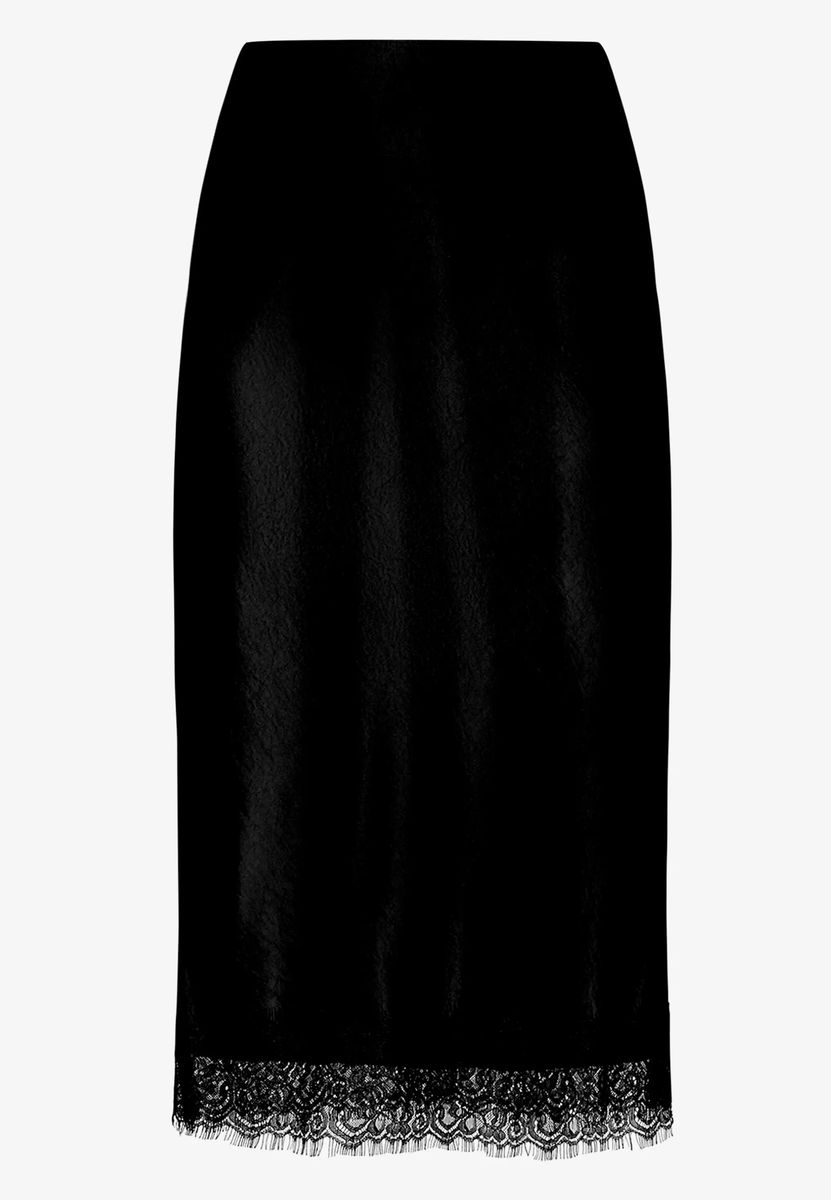 Eleganter schwarzer Satin-Midirock